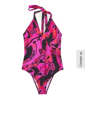 Emilio Pucci Pink, Fuchsia & Black Halter One-Piece Swimsuit